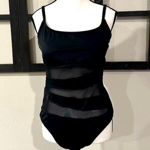 Shade & Shore Black Mesh One Piece Swimsuit